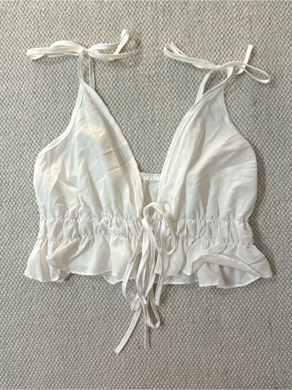 White Tie-Front Ruffled Crop Top